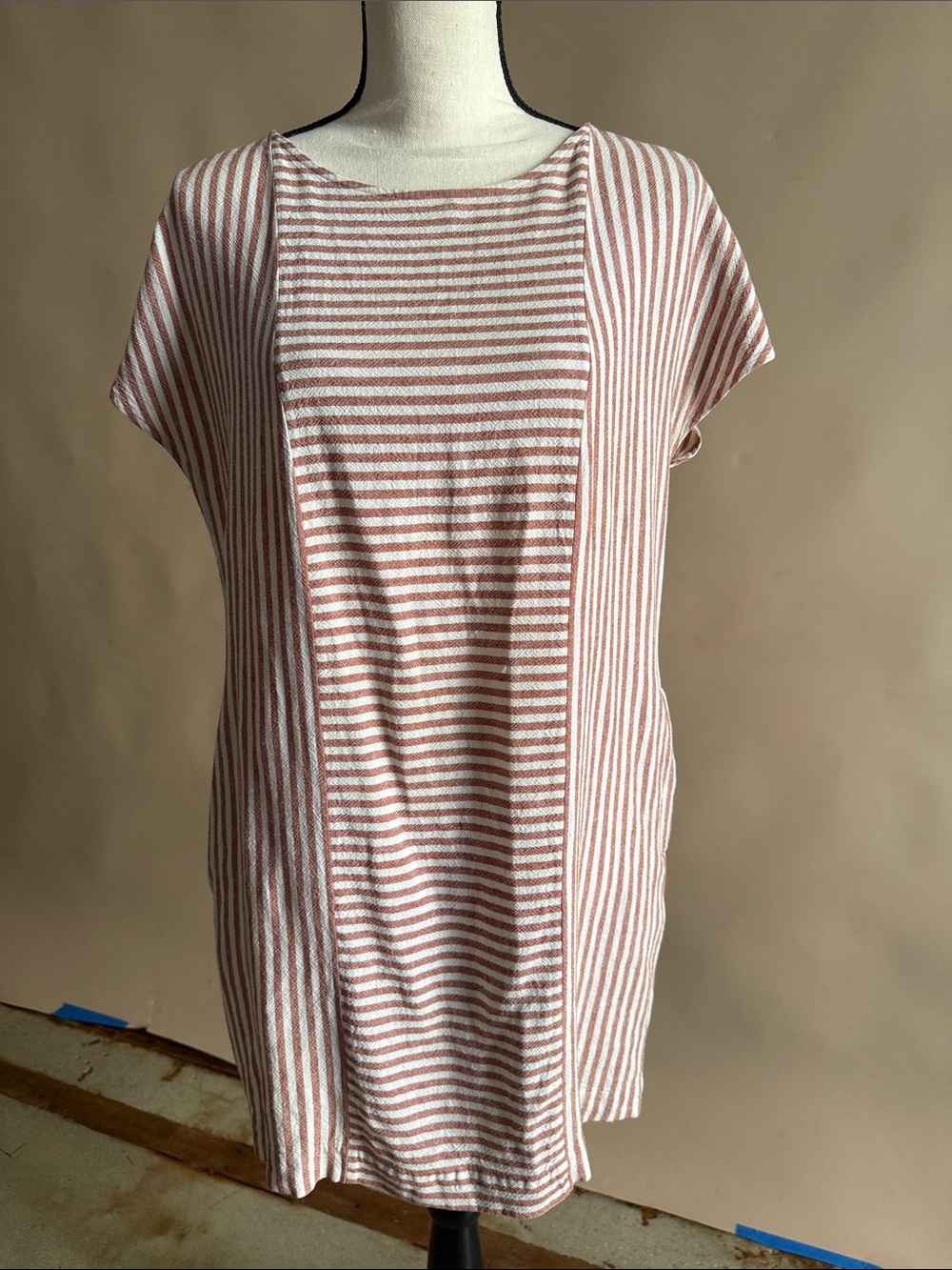 Madewell Pink and White Striped Midi Shift Dress